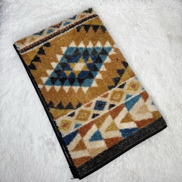Burnt orange blue tan Aztec abstract boho accent rug / 30x46 - Picture 2 of 4